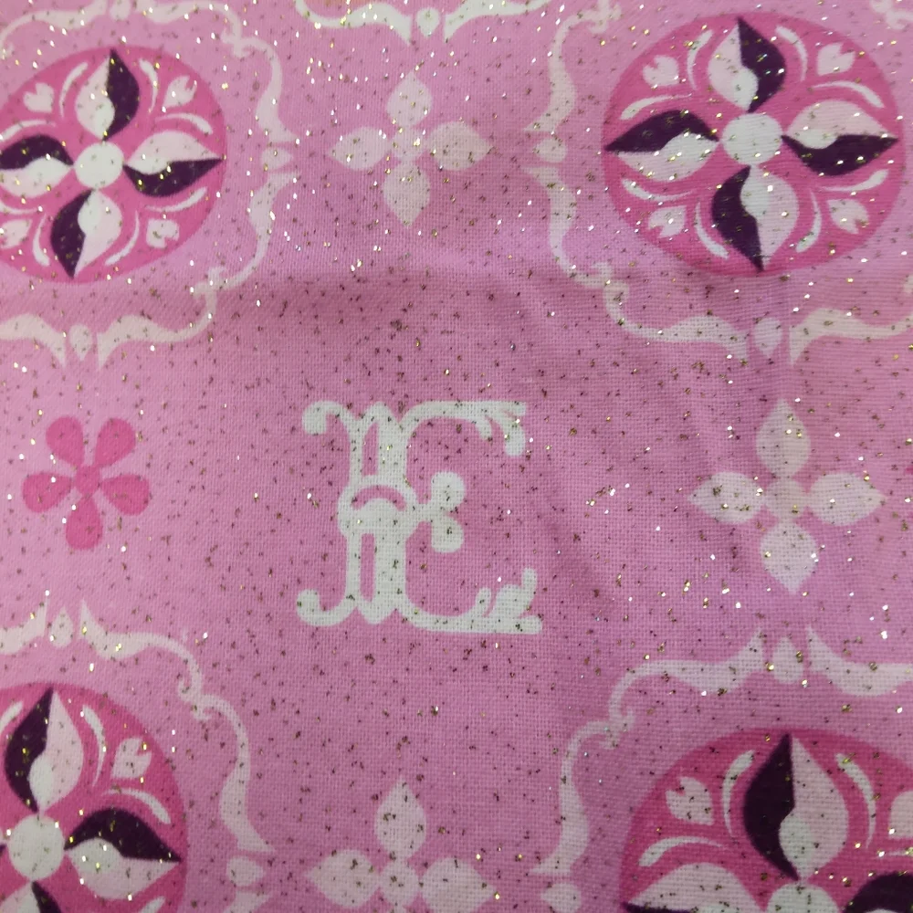 FABRIC Disney Frozen Fabric, Elsa & Ana Patch On Glitter Pink, 2.5 Yards